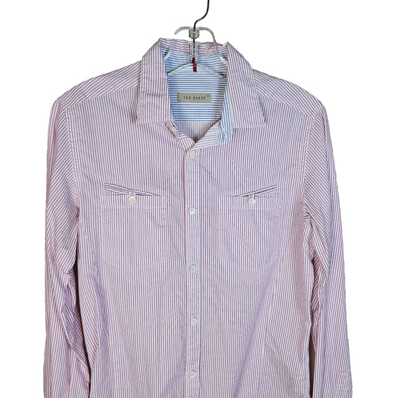 Ted Baker Womens Cotton Shirt XS Button Down Red Stripe Contrast Cuff Designer 2 - Picture 2 of 16